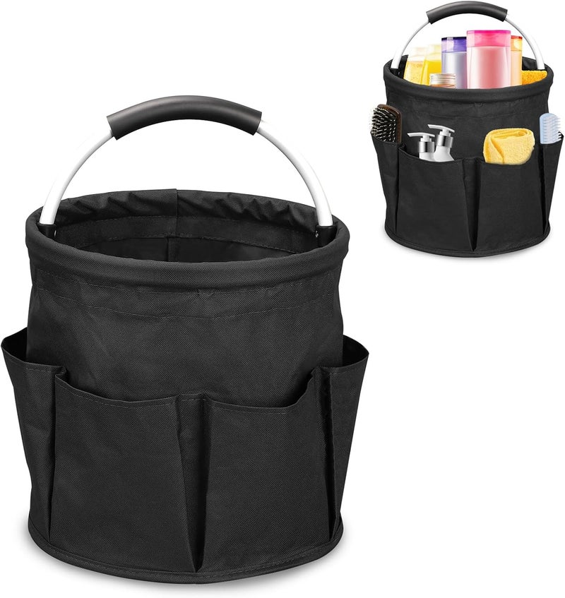 Yallmie 17L Portable Cleaning Bucket Organiser, 6 Pockets Foldable Cleaning Caddy with Handle Wearable Cleaning Caddy Bag for Outdoor Camping Garden Harvest Basket Home Bathroom Storage (Black) - Image 1